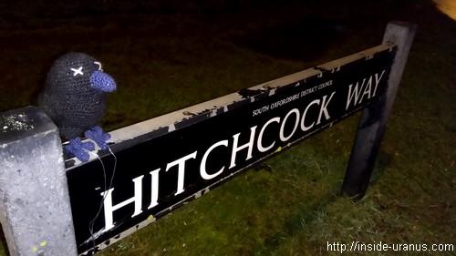 yarn bombing crochet corbeau les oiseaux hitchcock